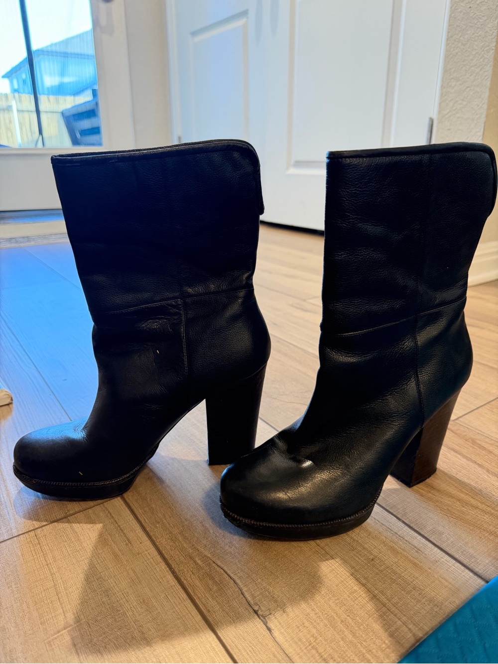 Banana Republic Black Leather Mid-Calf High-Heel Boots
